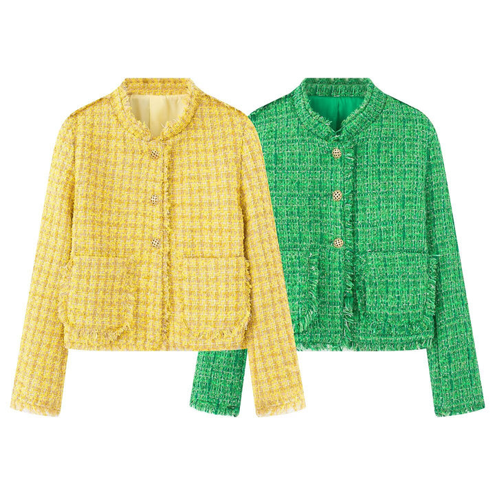 Damen Kurzjacke mit strukturiertem Design und goldenen Knöpfen Drune