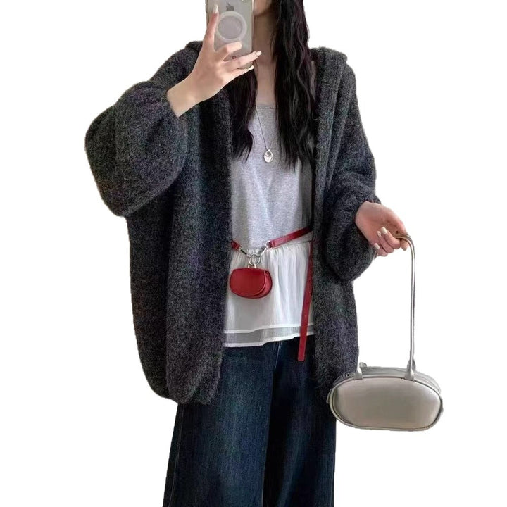 Damen Flauschige Übergröße Strickjacke Drune