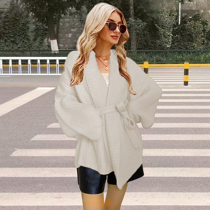 Damen Grobstrick Cardigan mit Gürtel und lockerem Schnitt Drune