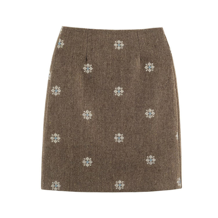 Damen Wollmix-Bleistiftrock mit bestickten Blumenmotiven und mittigem Schlitz Drune