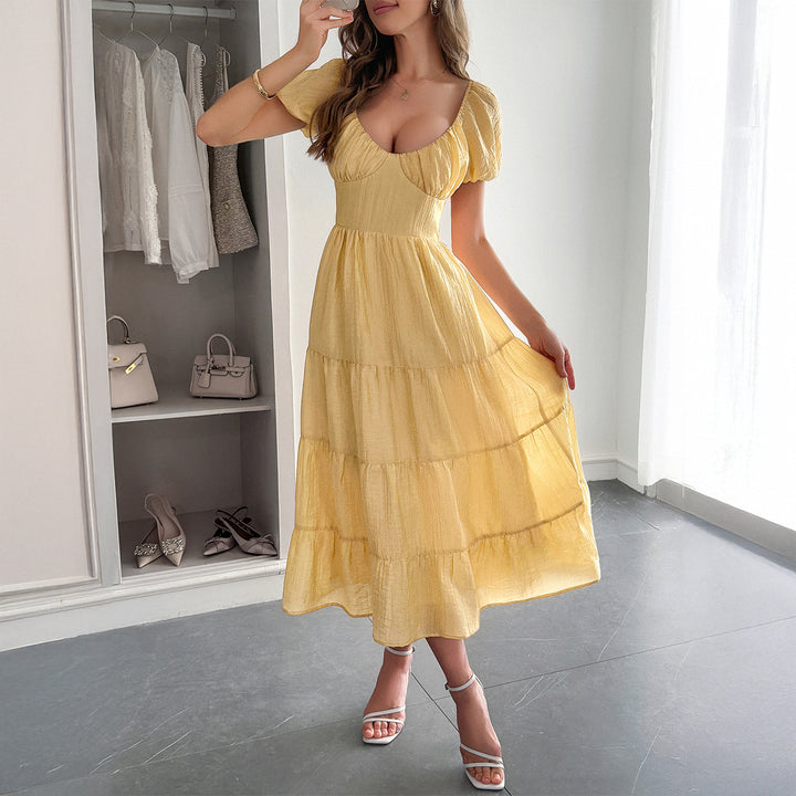 Damen Midi-Kleid mit voluminösen Puffärmeln und lässigem Schnitt Drune
