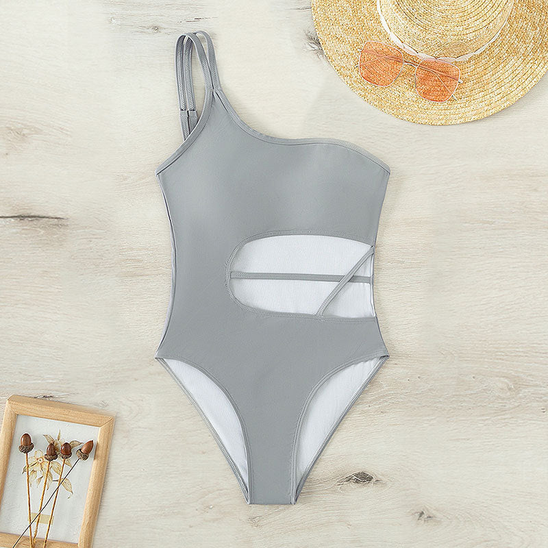 Damen asymmetrischer Cut-Out Einteiler Badeanzug Drune