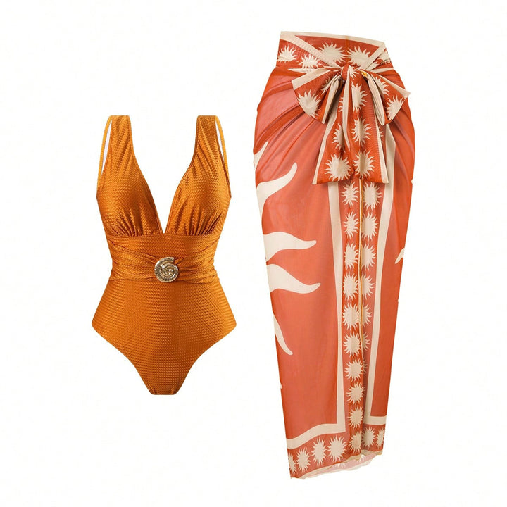 Damen Badeanzug mit femininem Wickelrock und elegantem Schmuckdetail Drune