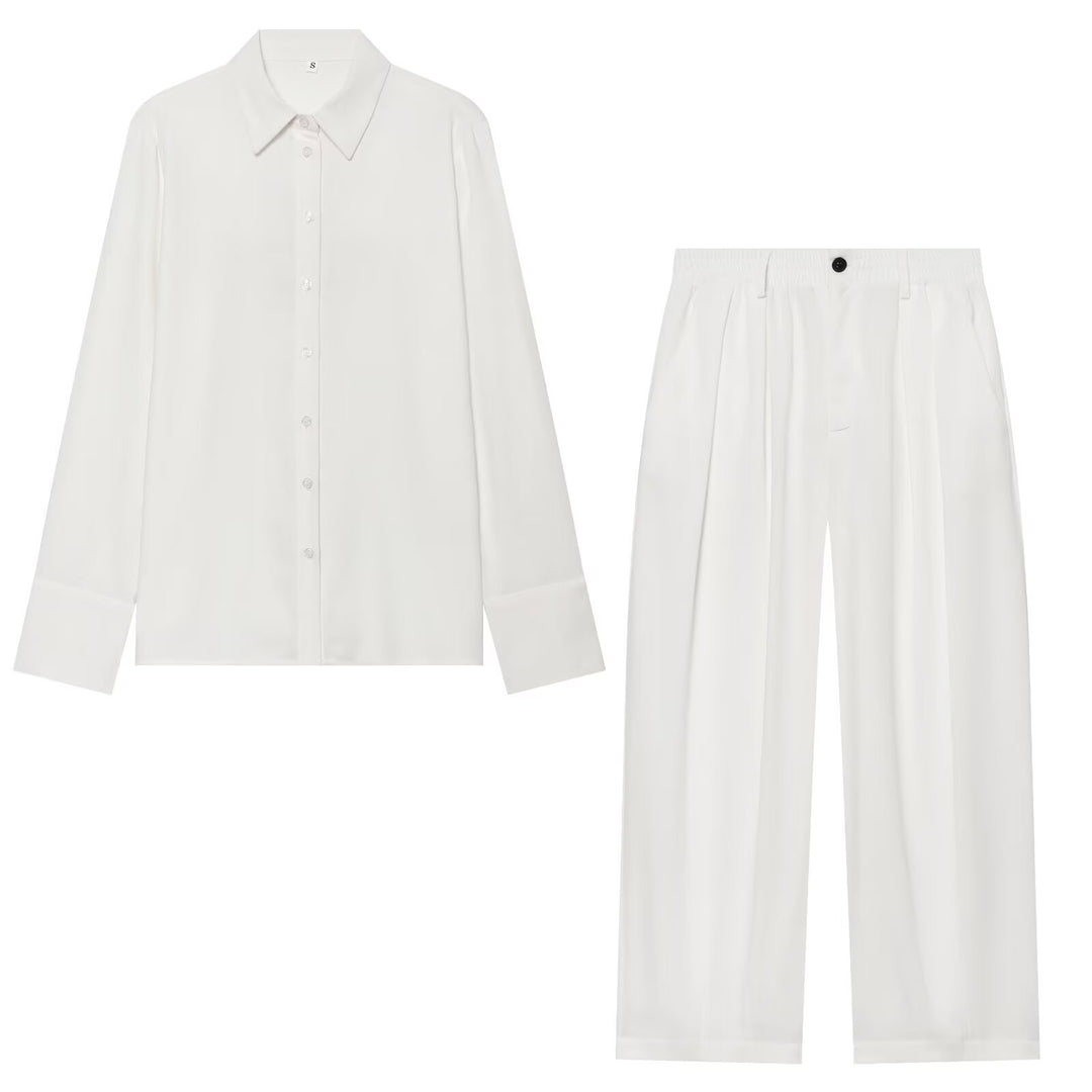 Damen Oversized Seidenimitat-Hemdbluse mit Kentkragen und Manschetten Drune
