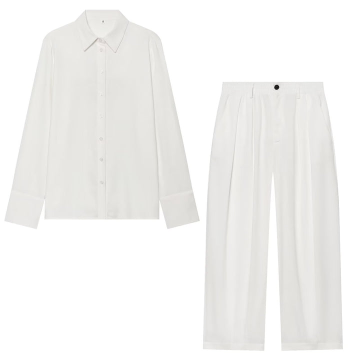 Damen Oversized Seidenimitat-Hemdbluse mit Kentkragen und Manschetten Drune