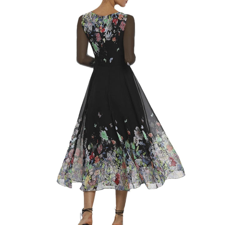Damen Elegantes Blumen-Maxi-Kleid mit transparenten Ärmeln und fließendem Schnitt Drune