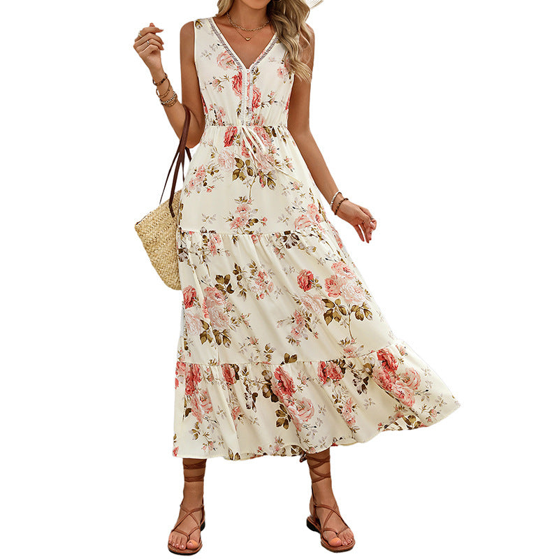 Damen Maxikleid mit floralem Druck und raffinierten Rüschendetails Drune