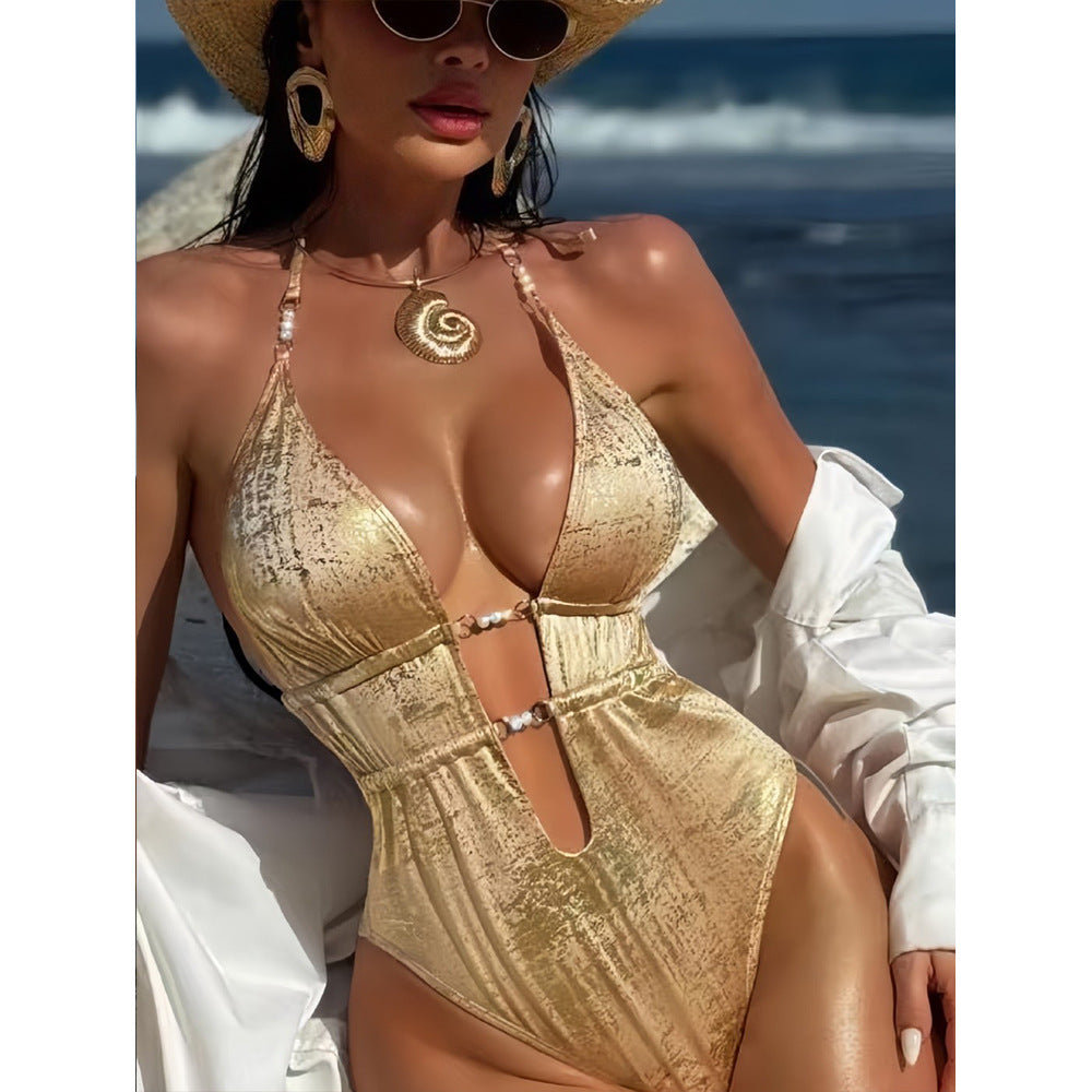 Damen Glänzender Einteiler mit seitlichen Cut-Outs Drune