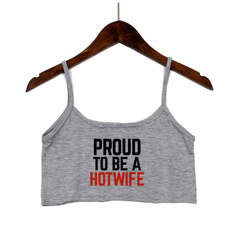 Damen Crop-Top mit modernen Schriftzügen und verstellbaren Trägern Drune