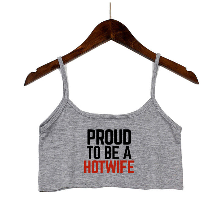 Damen Crop-Top mit modernen Schriftzügen und verstellbaren Trägern Drune