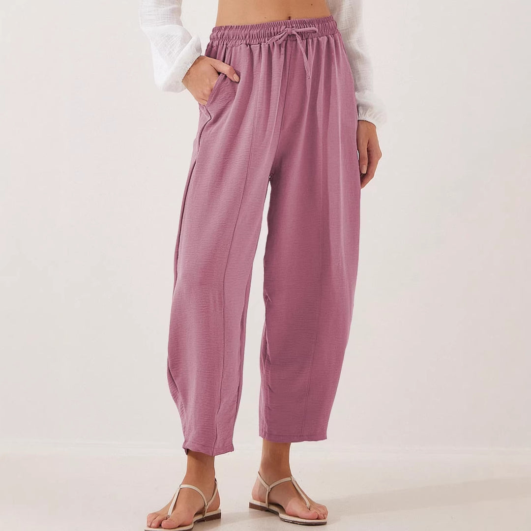 Damen Bequeme, weit geschnittene Sommerhose mit elastischem Bund und seitlichen Taschen Drune