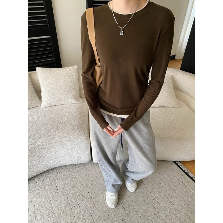 Damen lässiger Langarmshirt aus hochwertiger Baumwolle Drune