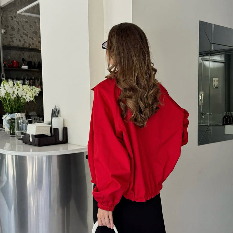 Damen Kurzblouson mit Stehkragen, Knopfverschluss und elastischen Bündchen Drune