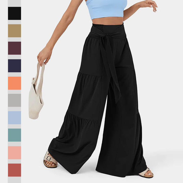 Damen Weit geschnittene Palazzo-Hose mit eleganter Bindegürtel Drune