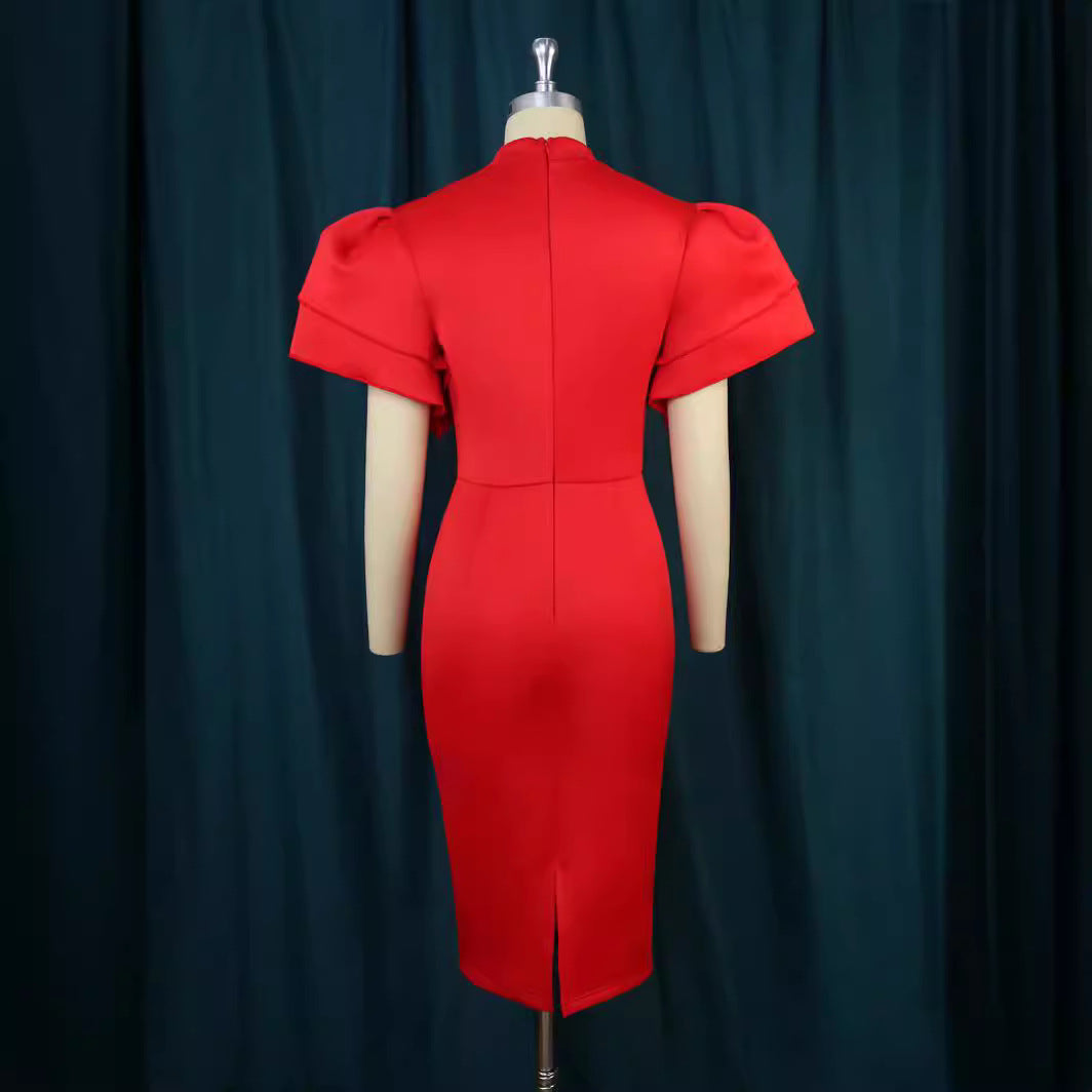 Damen figurbetontes Kleid mit voluminösen Ärmeln Drune