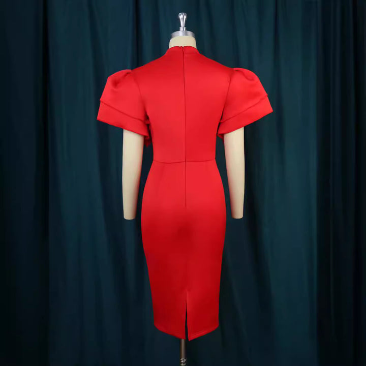 Damen figurbetontes Kleid mit voluminösen Ärmeln Drune