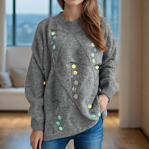 Damen gemütlicher Strickpullover mit funkelnden Pailletten Drune