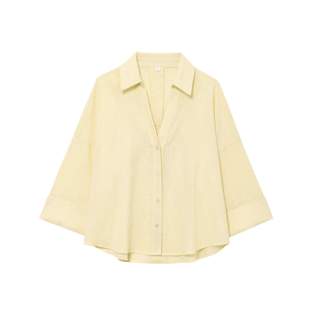 Damen Oversize Viskose-Hemdbluse mit dreiviertelärmeln und verlängertem Rückensaum Drune