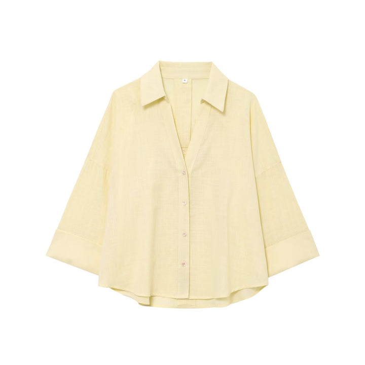 Damen Oversize Viskose-Hemdbluse mit dreiviertelärmeln und verlängertem Rückensaum Drune
