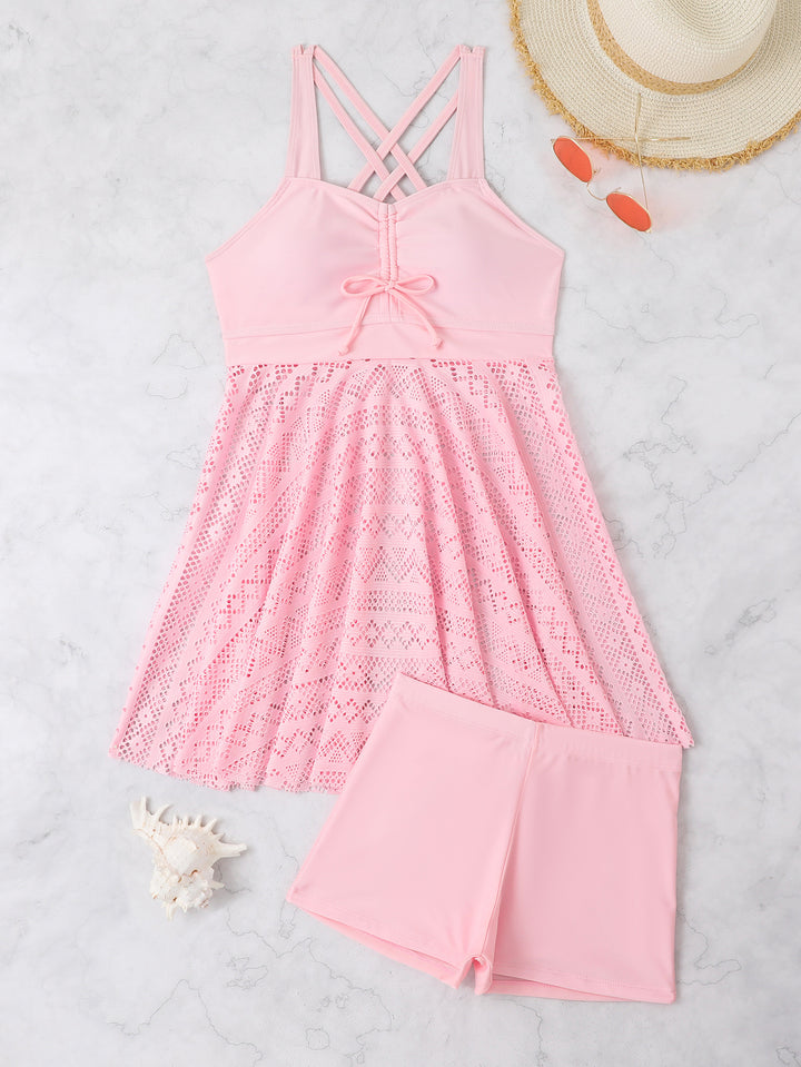 Damen Badekleid mit integrierten Shorts und raffinierten Trägerdetails Drune