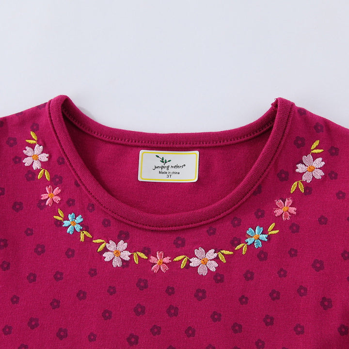 Mädchen Baumwollkleid mit süßen Vogel- und Blumenstickereien Drune
