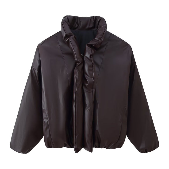 Damen modische cropped Jacke mit voluminösem Stehkragen Drune