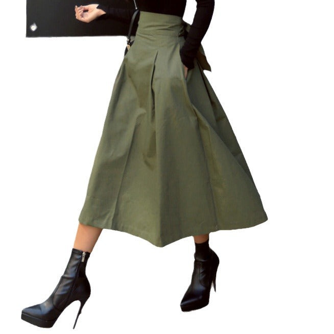 Damen A-Linien Rock mit hoher Taille und Falten Drune