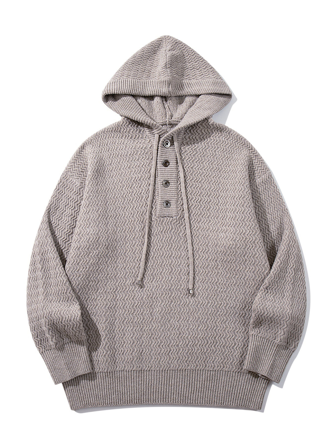 Unisex Strukturierter Kapuzen‑Strickpullover mit Henley‑Knopfleiste Drune
