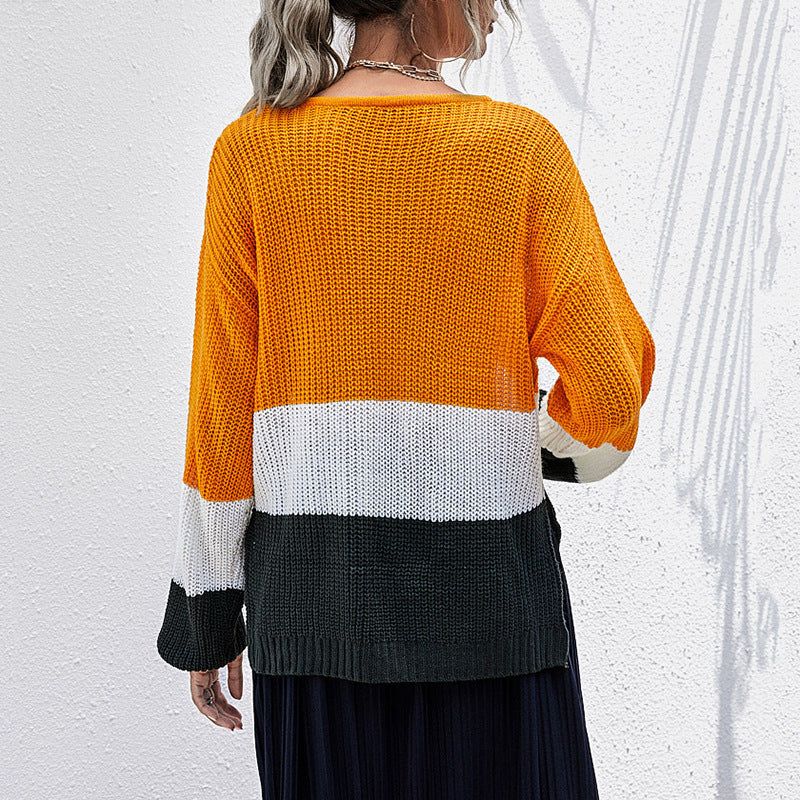 Damen Colorblock-Slouchy-Strickpullover mit Zopfmix und überschnittener Schulter Drune
