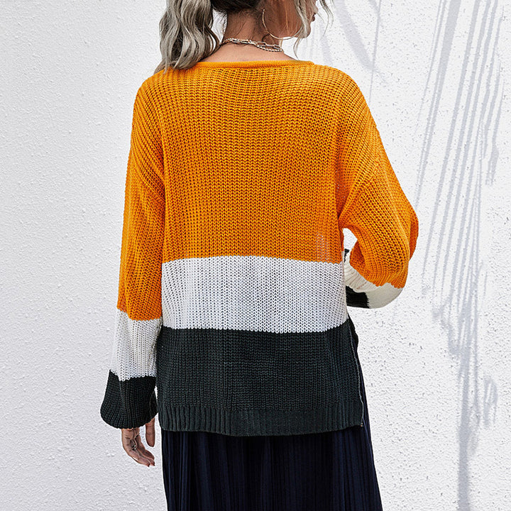 Damen Colorblock-Slouchy-Strickpullover mit Zopfmix und überschnittener Schulter Drune