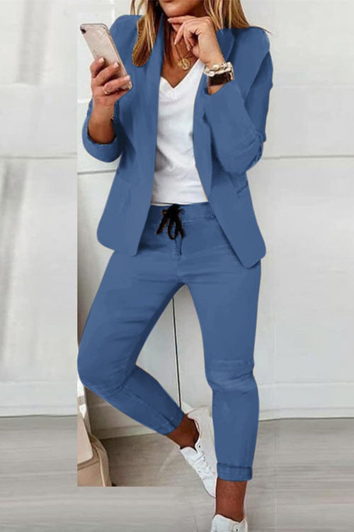Damen nan lässiges Hosenanzug-Set mit Joggerhose, Kordelzug und tailliertem Blazer Drune