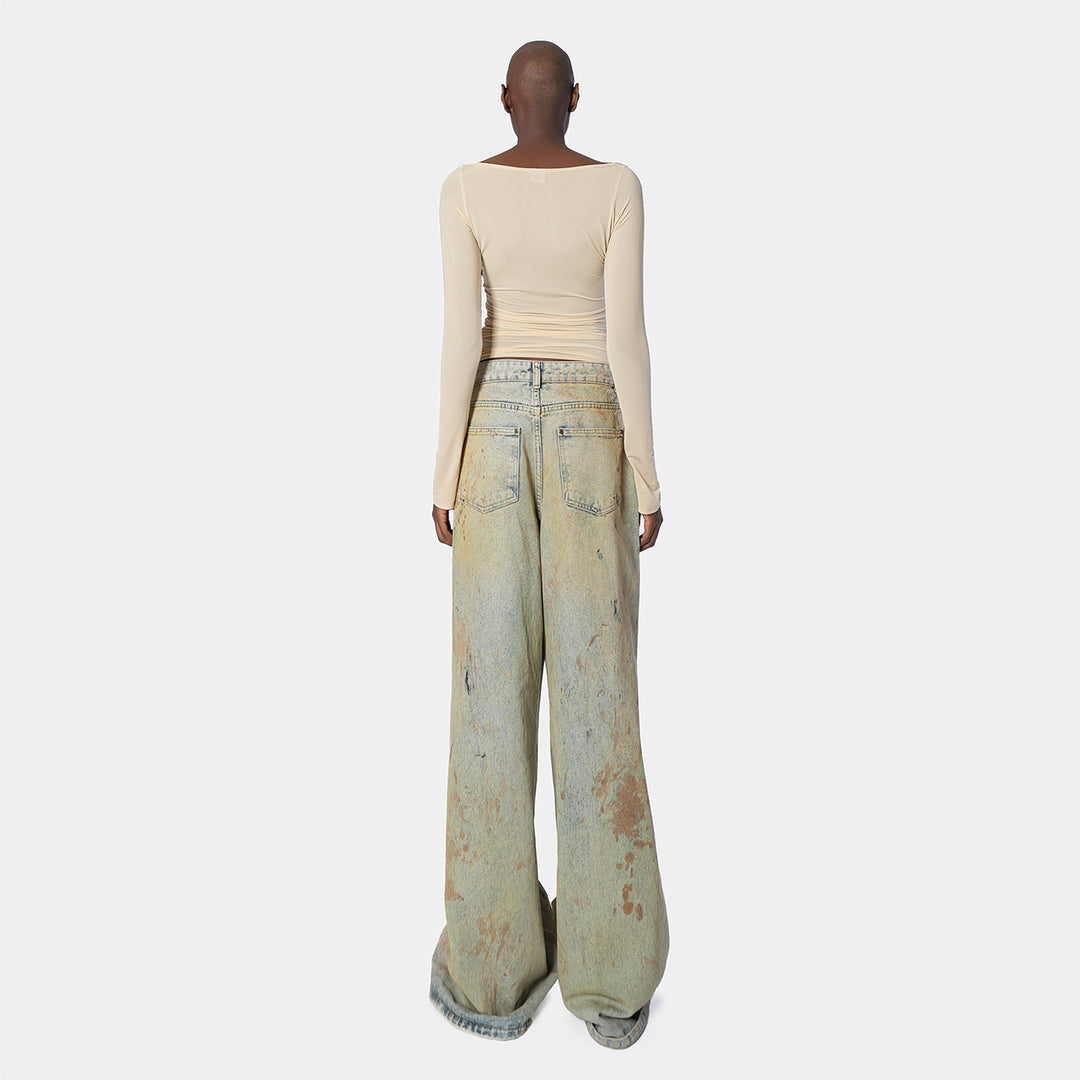 Damen Weite Jeans mit Kunstwerk-Design Drune
