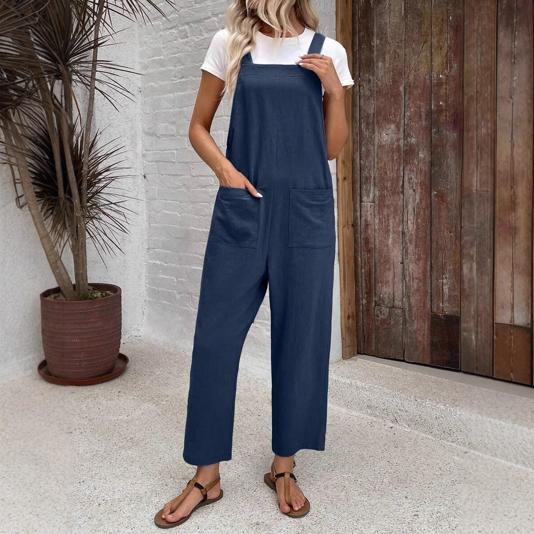 Damen Modische Latzhose mit weit geschnittenem Bein und praktischen Taschen Drune