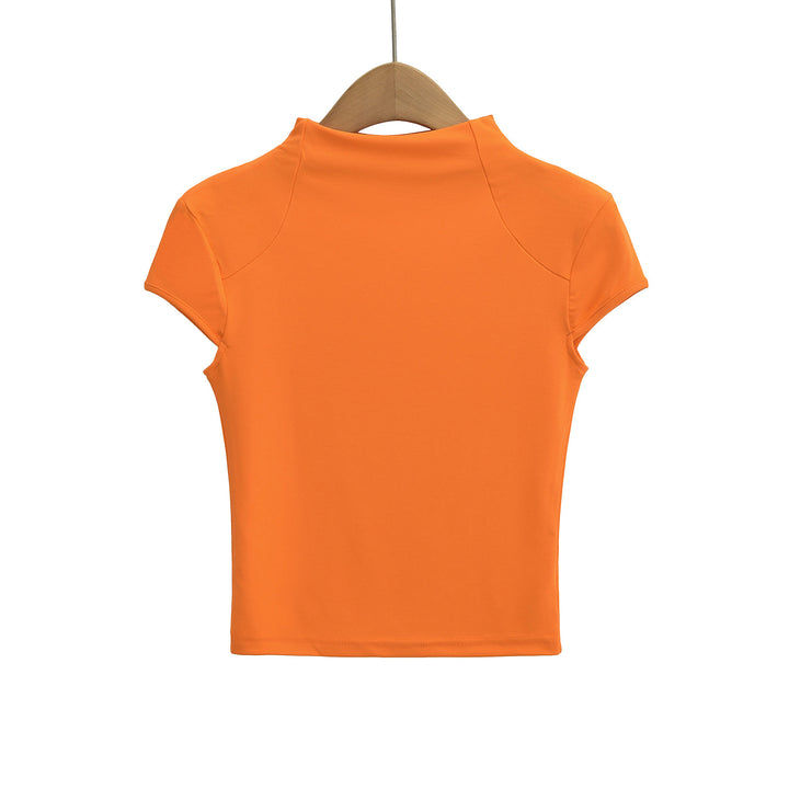 Damen hochwertiges Kurzarm-T-Shirt mit Stehkragen und figurbetontem Schnitt Drune