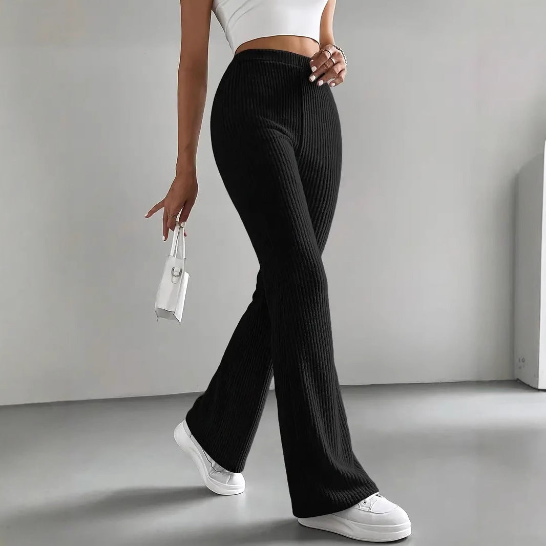 Damen lässige Ripp-Hosen mit hohem Bund und weitem Bein Drune