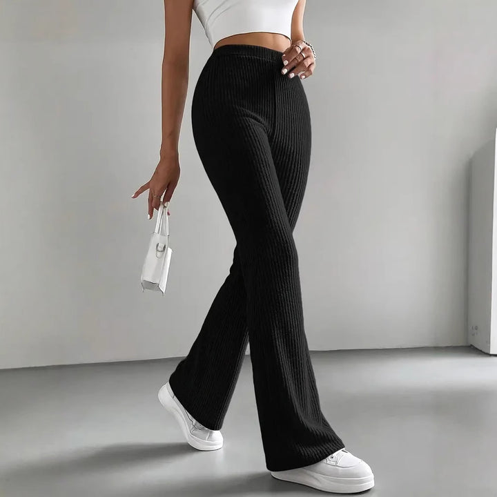 Damen lässige Ripp-Hosen mit hohem Bund und weitem Bein Drune