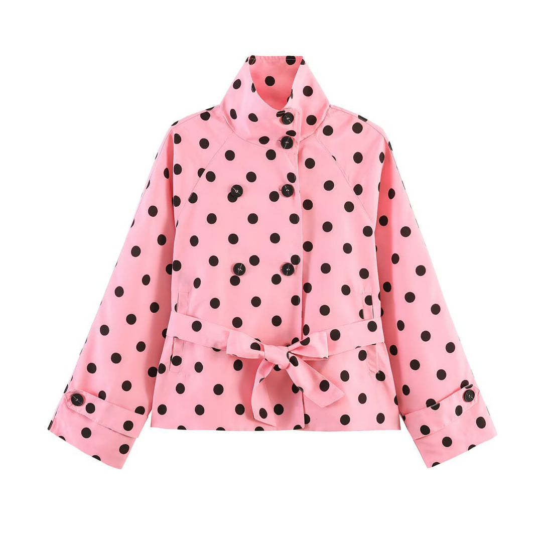 Damen Kurz geschnittener Regenmantel mit Polka-Dot-Muster und Bindegürtel Drune
