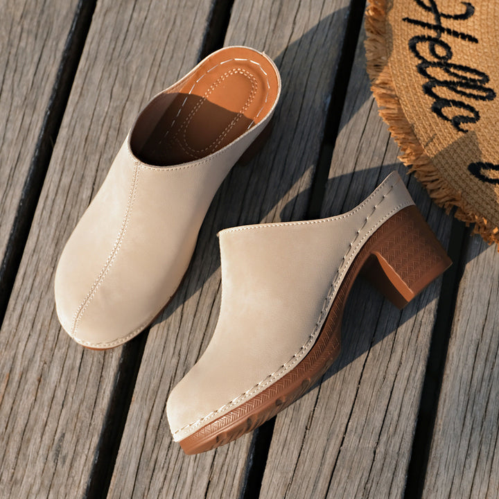 Damen bequeme Clogs aus hochwertigem Wildleder mit elegantem Blockabsatz Drune