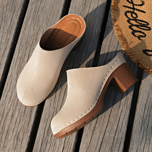 Damen bequeme Clogs aus hochwertigem Wildleder mit elegantem Blockabsatz Drune