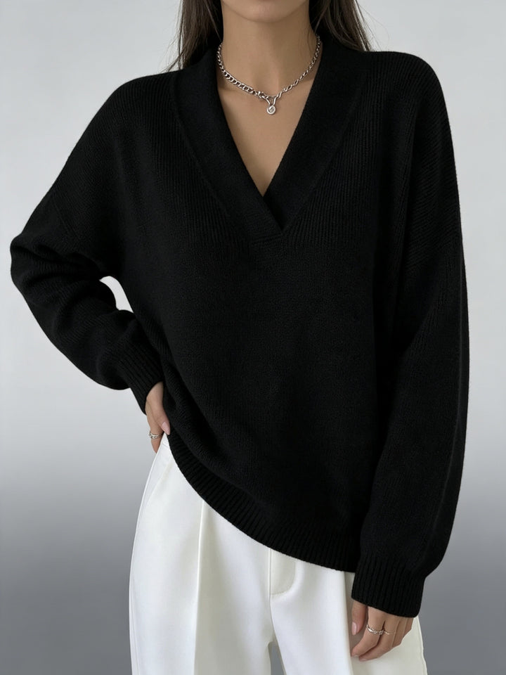 Damen Kaschmir-Touch V-Ausschnitt Relax-Pullover mit Raglanärmeln Drune
