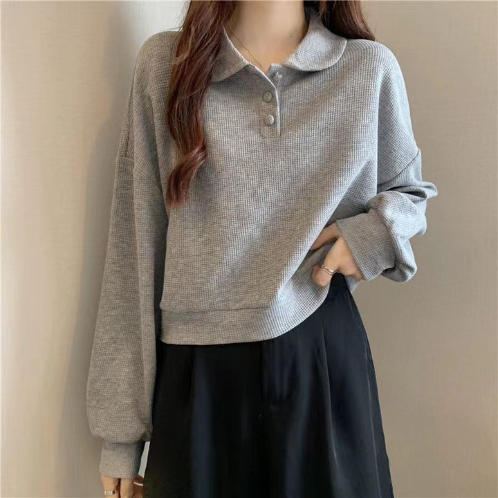 Damen lässiger Poloshirt-Pullover mit Knopfdetails Drune