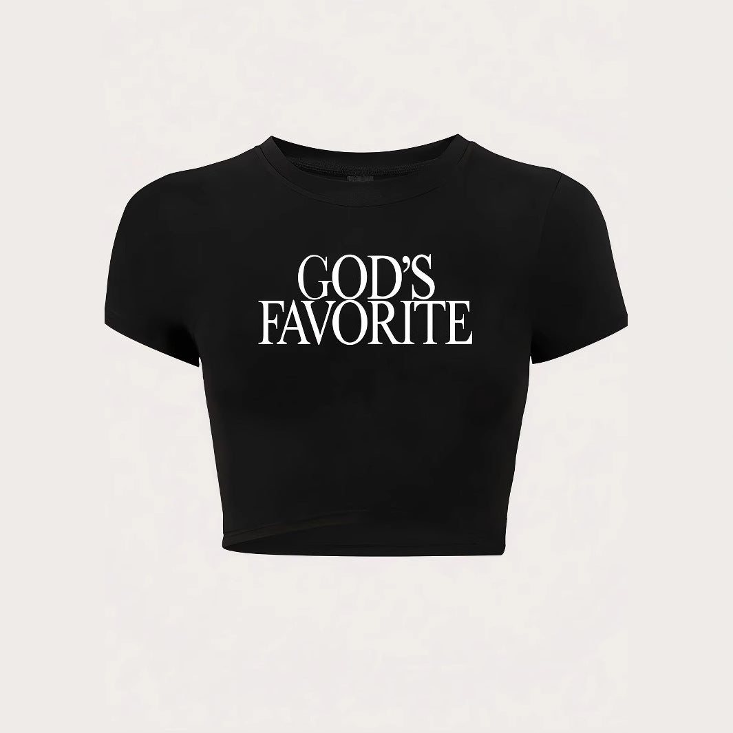 Damen Crop-T-Shirt mit künstlerischem Schriftzug Drune