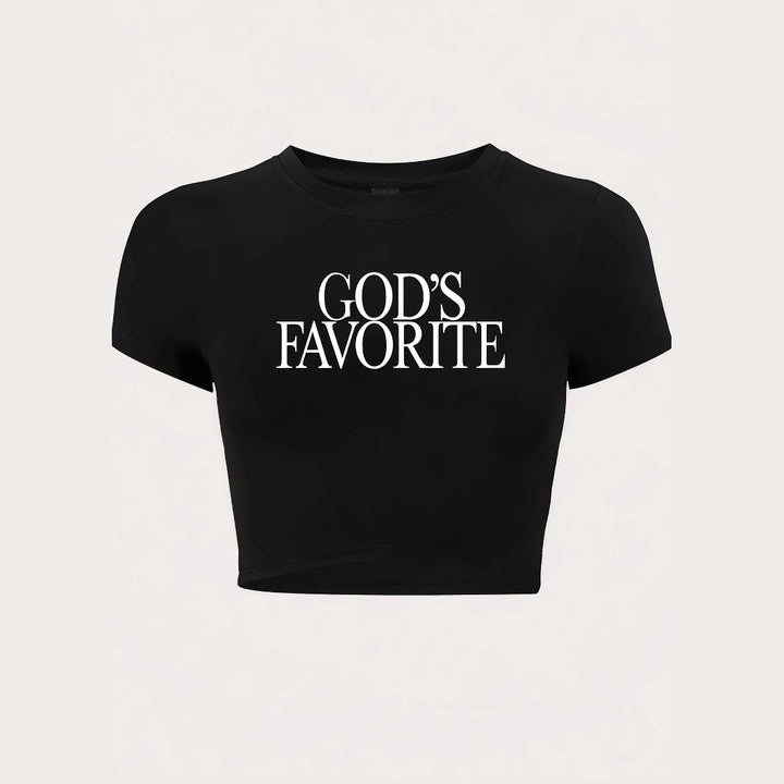 Damen Crop-T-Shirt mit künstlerischem Schriftzug Drune