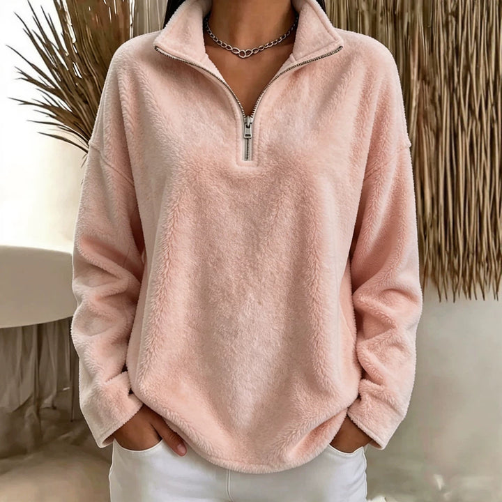 Damen Kuscheliger Fleecepullover mit halbem Reißverschluss Drune