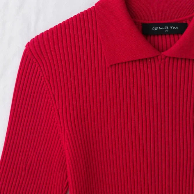 Damen Feinstrick-Poloshirt-Cardigan mit kurzem Arm und durchgehendem Reißverschluss Drune