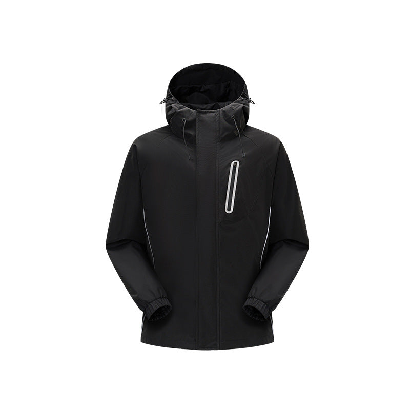 Herren Winddichte atmungsaktive Regen‑ und Softshelljacke mit verstellbarer Kapuze und reflektierenden Einsätzen Drune