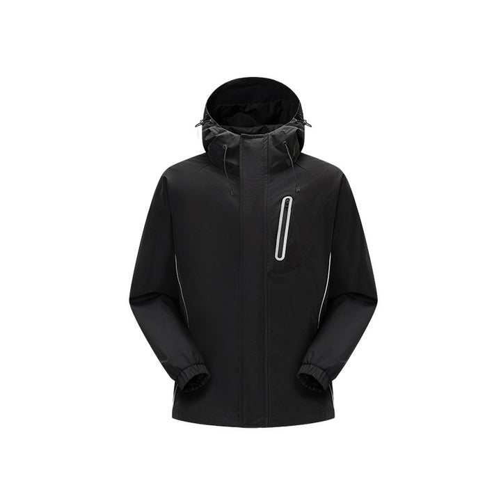 Herren Winddichte atmungsaktive Regen‑ und Softshelljacke mit verstellbarer Kapuze und reflektierenden Einsätzen Drune