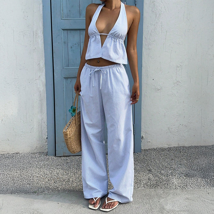 Damen Lässiges Strandoutfit mit Crop-Top und weitem Hose Drune