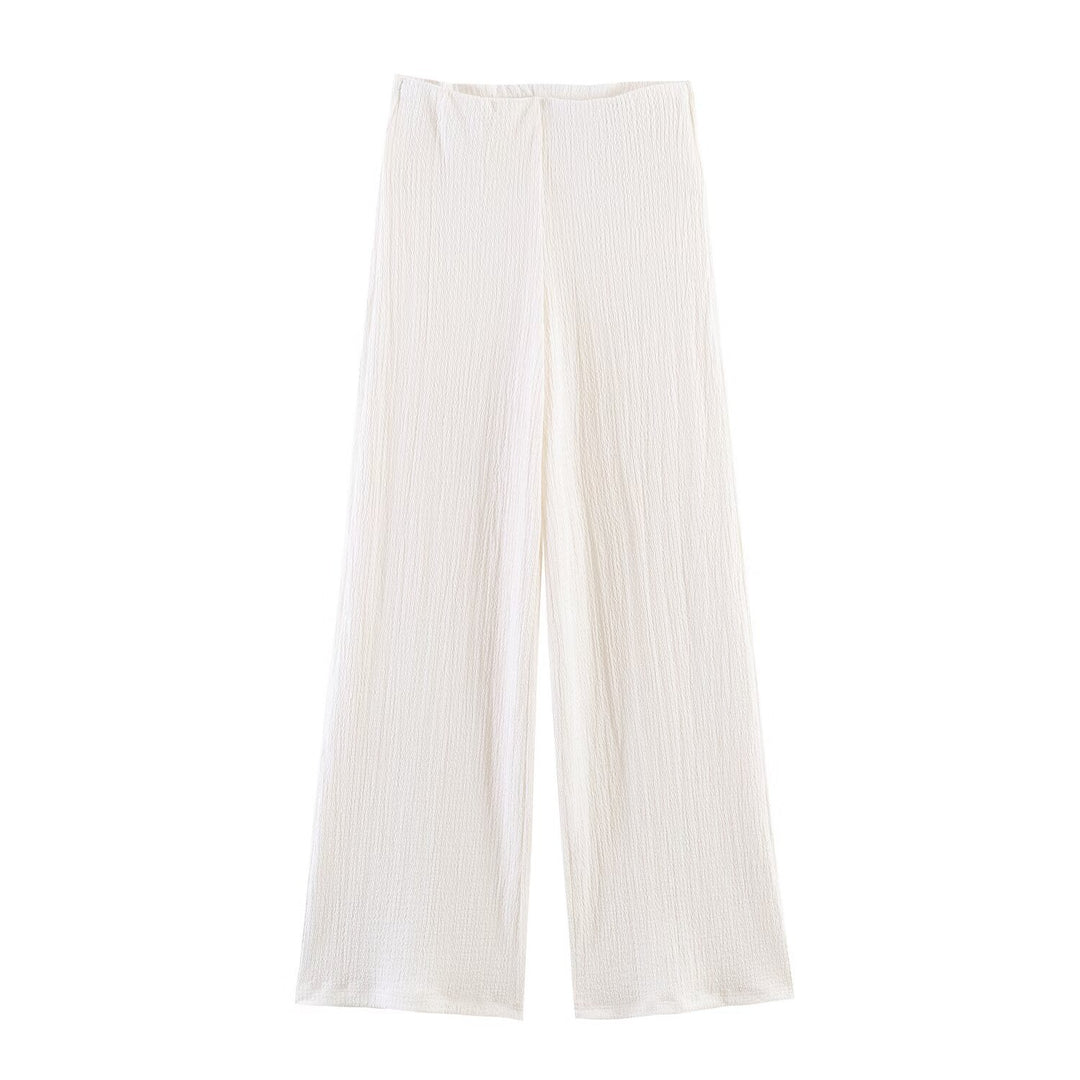 Damen Zweiteiliges Feinstrick-Set mit Kurzarm-Polokragen-Top und High‑Waist Weitbein‑Hose Drune