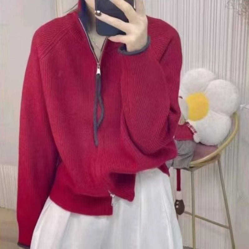 Damen Strickpullover mit hohem Kragen und Reißverschluss Drune